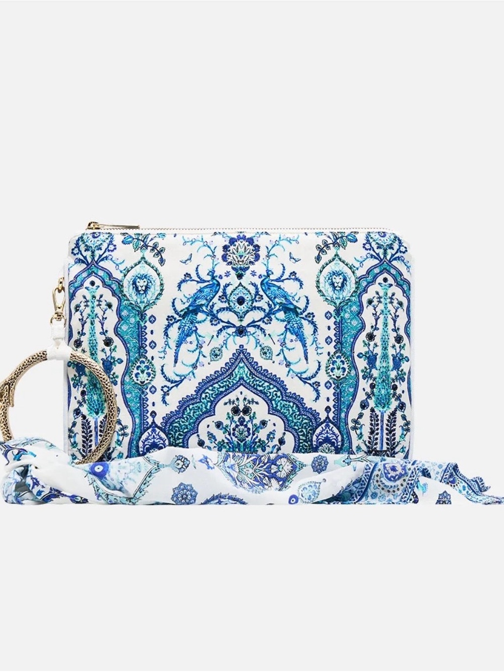 Blue Paisley Print Wristlet Crossbody Bag